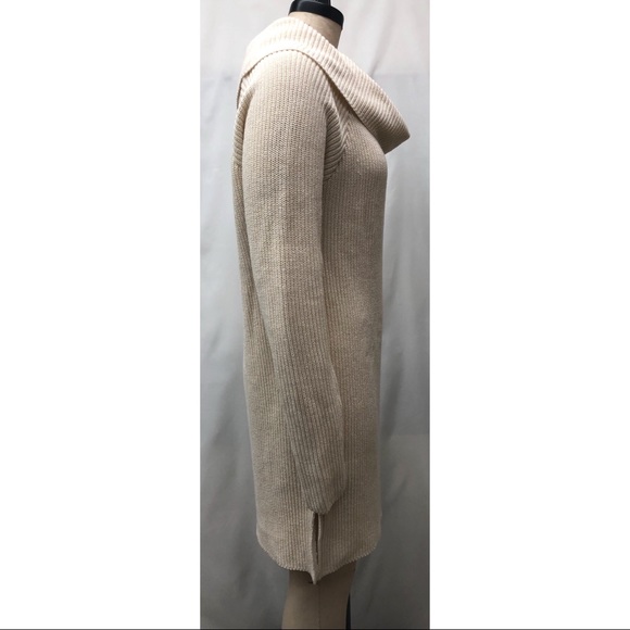 Beige/Cream Cowl Neck Long Sleeve Knit Sweater Dress - Picture 5 of 10
